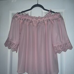Elegant Pink Lace Off-Shoulder Top